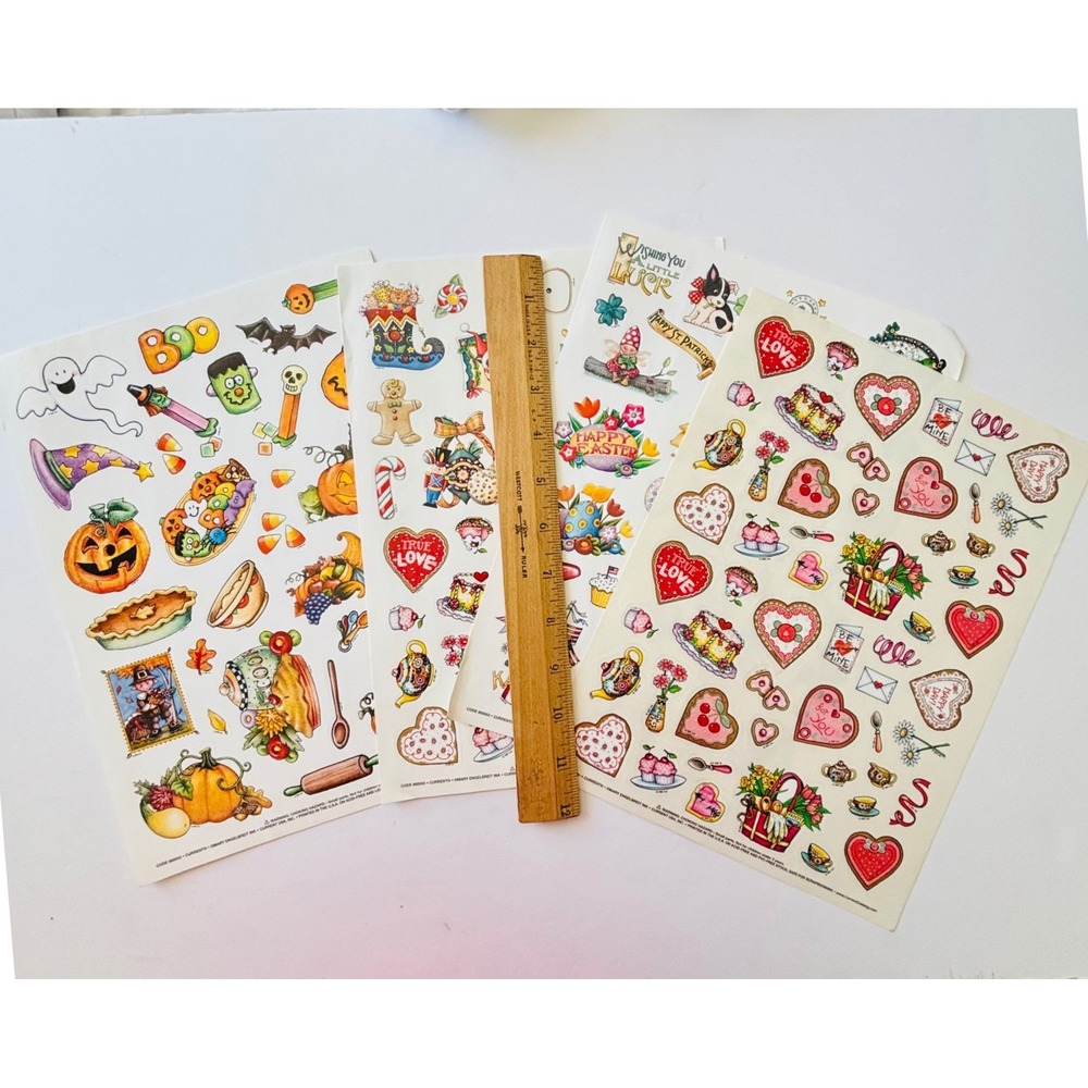 Mary Engelbreit Sticker Sheets Set 4 Christmas Halloween Easter Valentine Vtg
